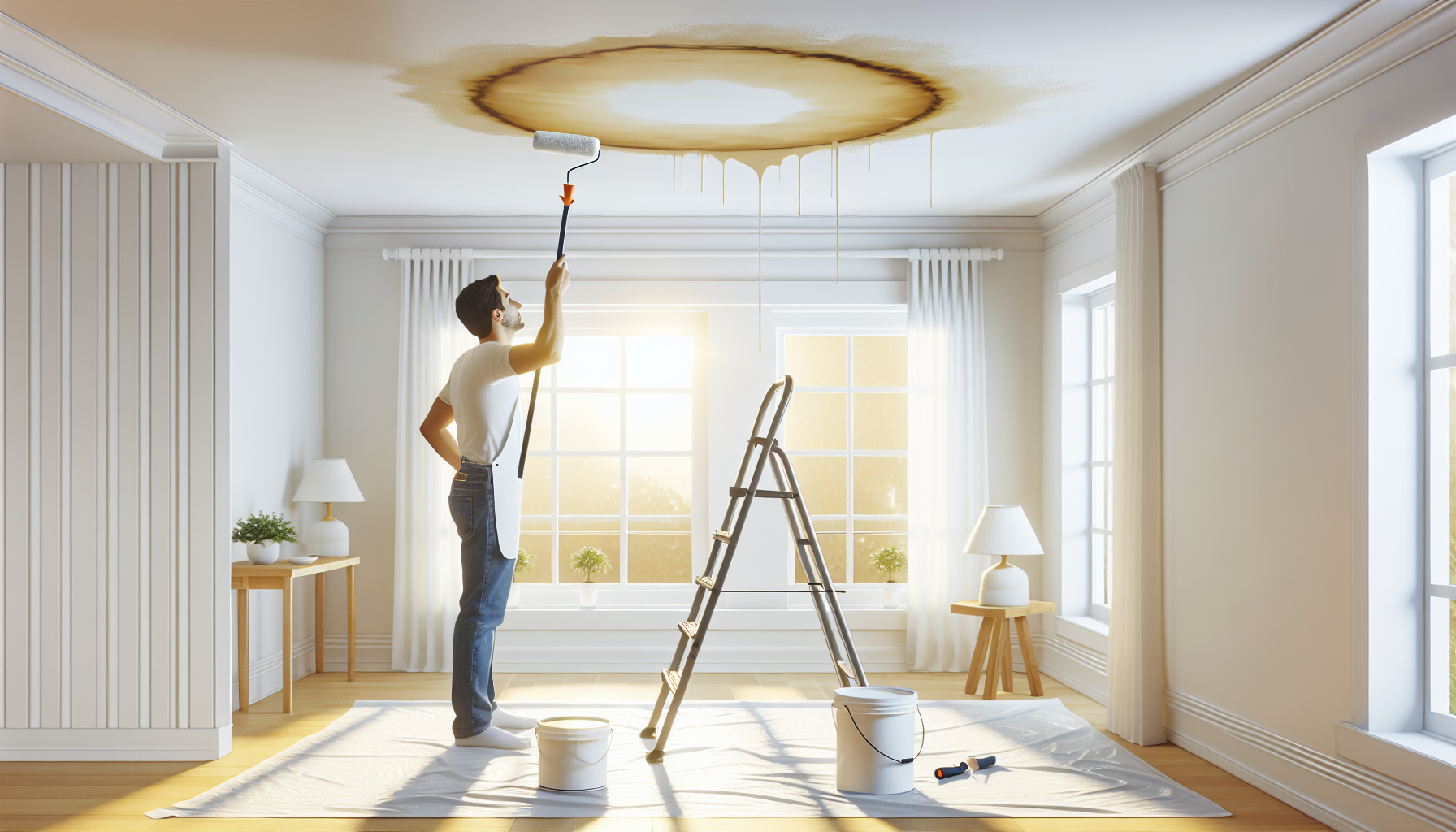 Enlever une tache d'eau au plafond